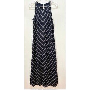 J Crew Black Chevron Linen Maxi Dress Size 0 Neutral Minimalist Capsule Wardrobe